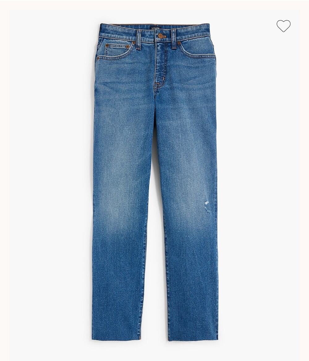 J.Crew Curvy Essential Straight Jeans Size 27 Tall High Rise Distressed Raw Hem